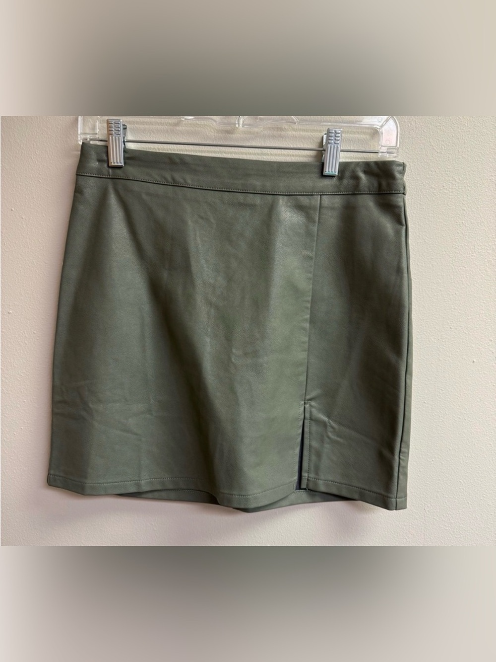 Pink Lily Olive Green Faux Leather Mini Skirt
